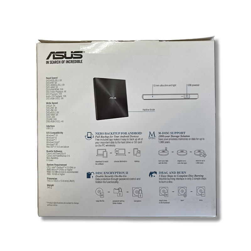 ASUS　USB接続DVDスーパーマルチドライブSDRW-08U7M-U