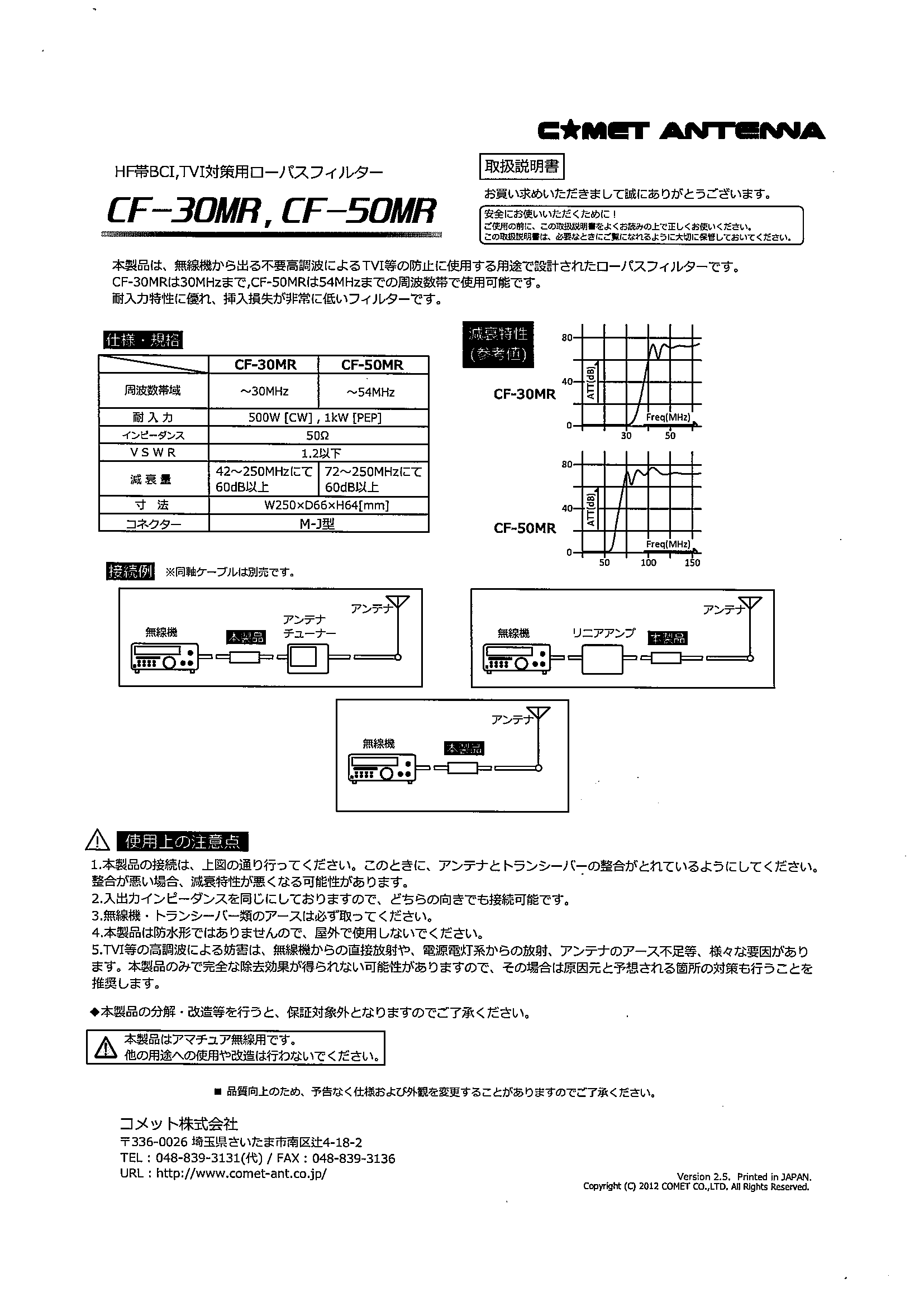 コメット　HF帯ローパスフィルター CF-30MR　中古品
