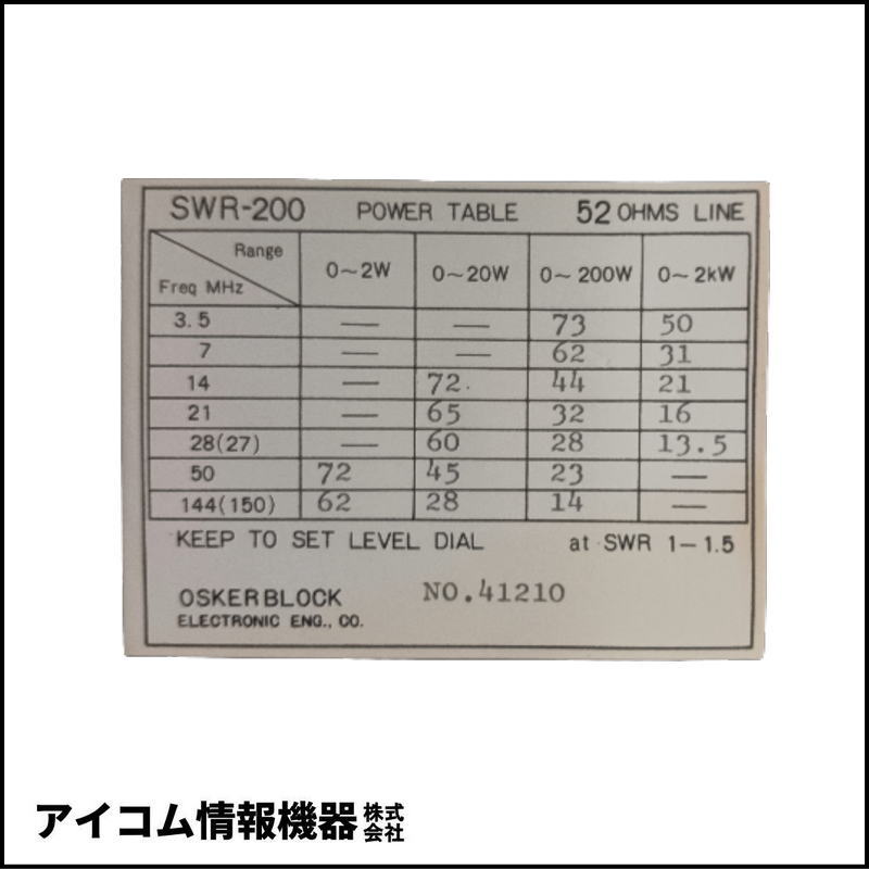 【希少名機・訳あり特価】オスカーブロック SWR-200 SWR/POWER計（52Ω/75Ω切替式）